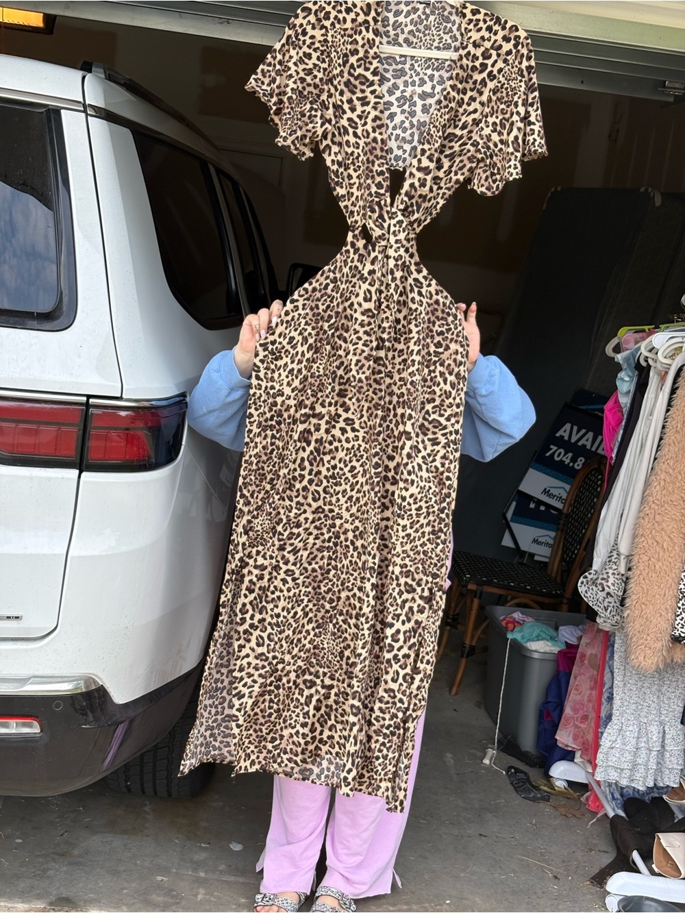 Leopard Print Women's Wrap Maxi Dress - Beige/Brown